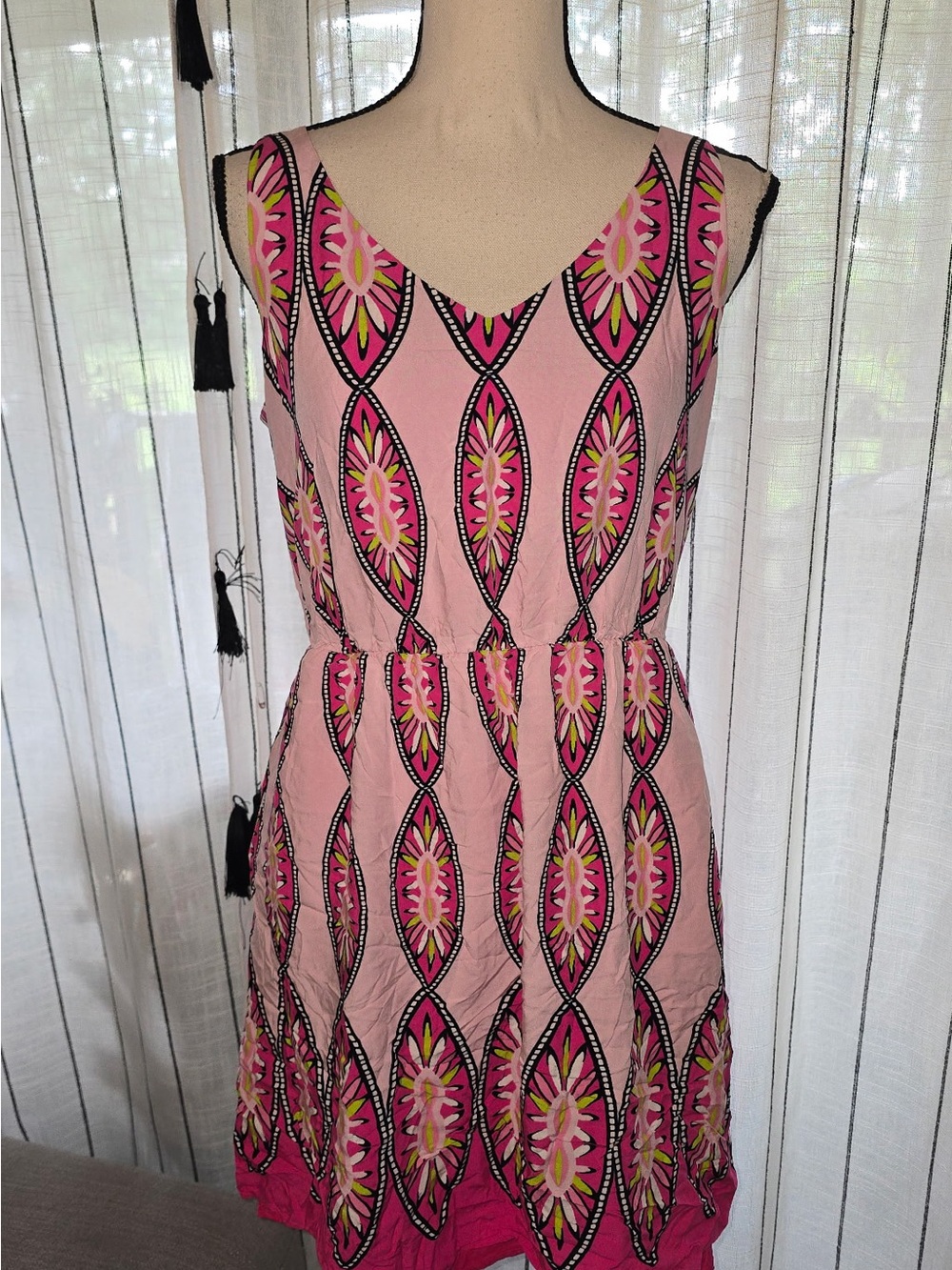 Kaari Blue Pink Multi-Print Sleeveless V-Neck Mini Dress